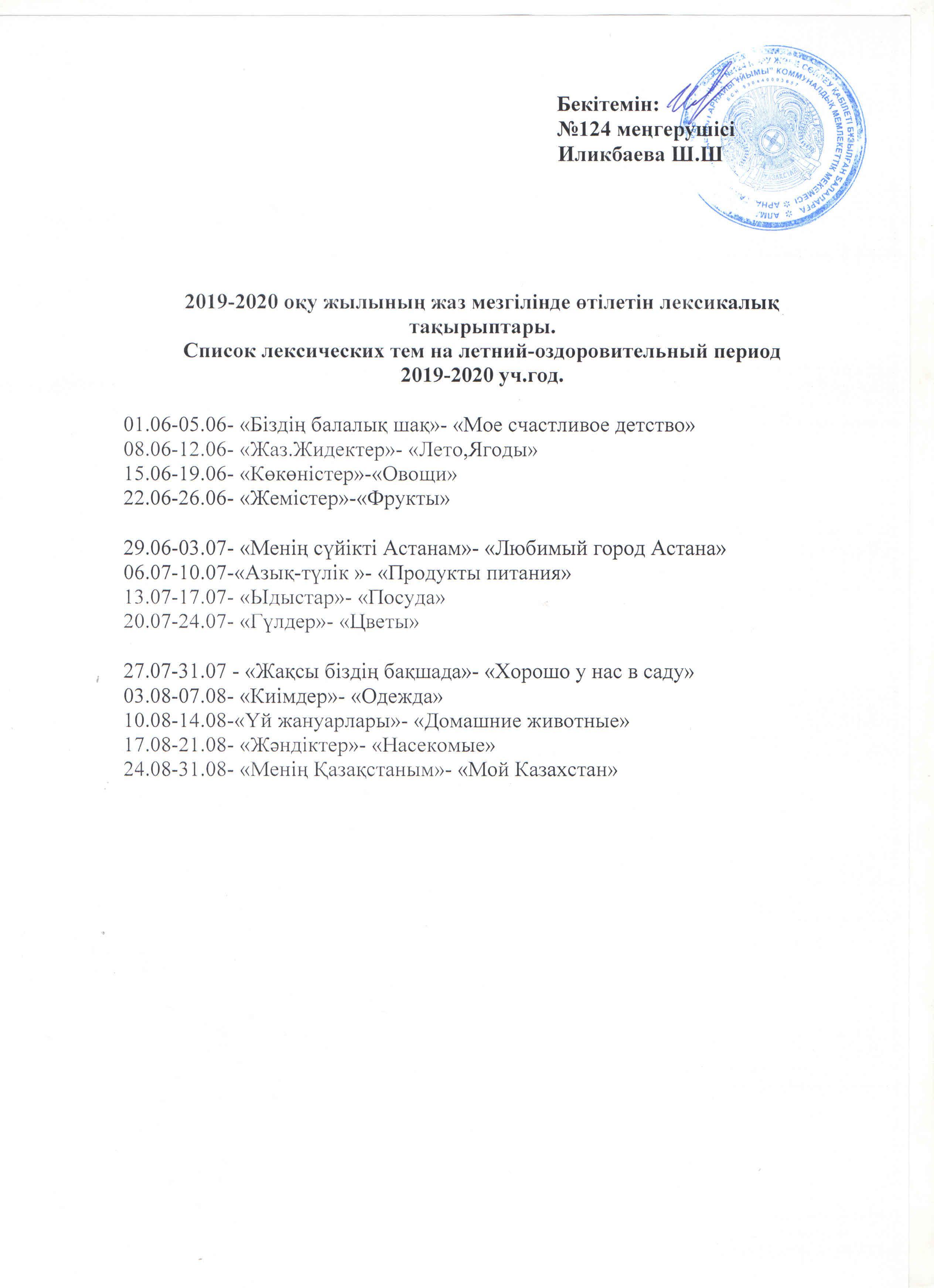 2019-2020 оқу жылының жаз мезгілінде өтілетін лексикалық тақырыптары