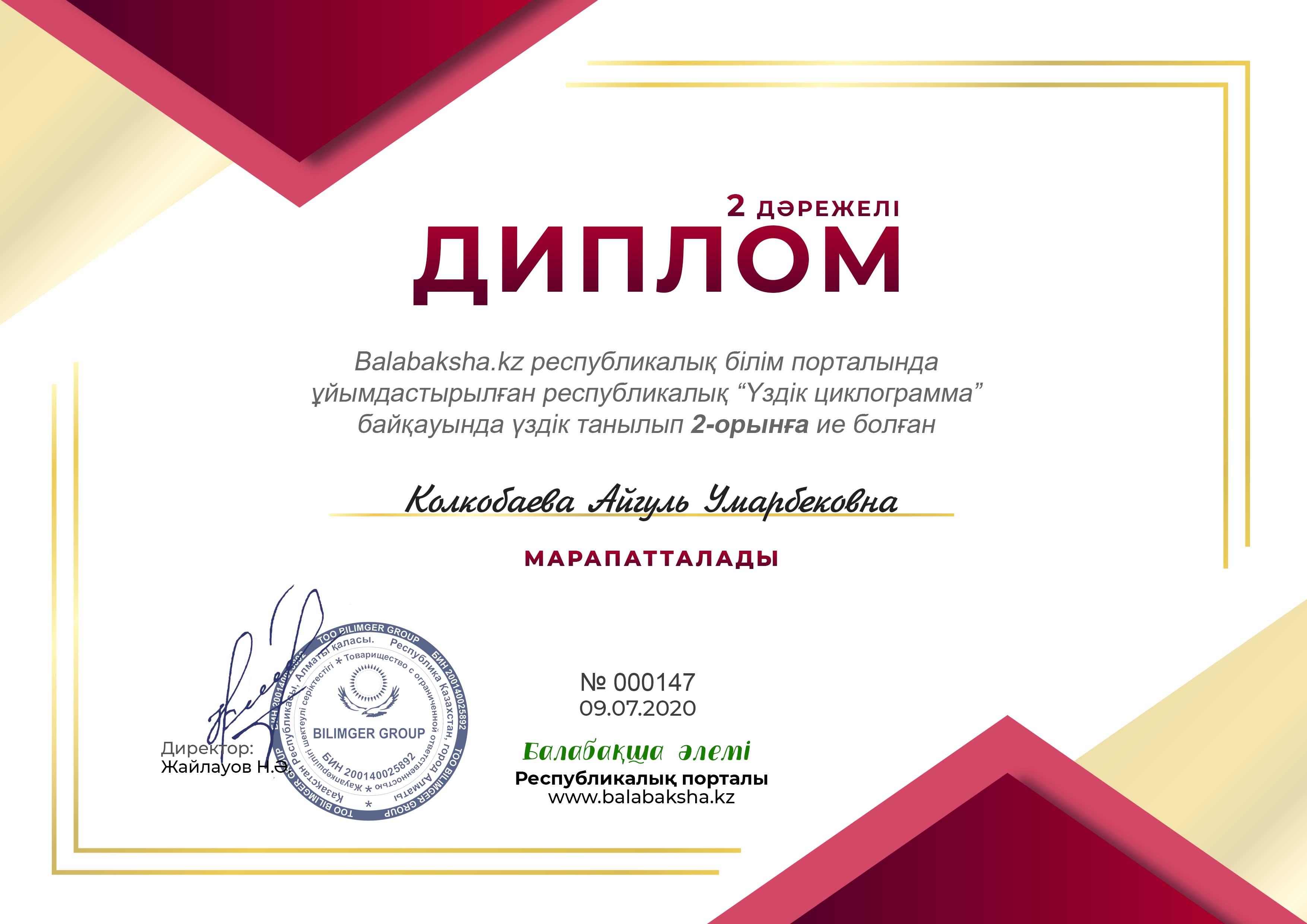 "Үздік циклограмма "байқауында үздік танылып жүлделі орындарға ие болған балабақша тәрбиешілері